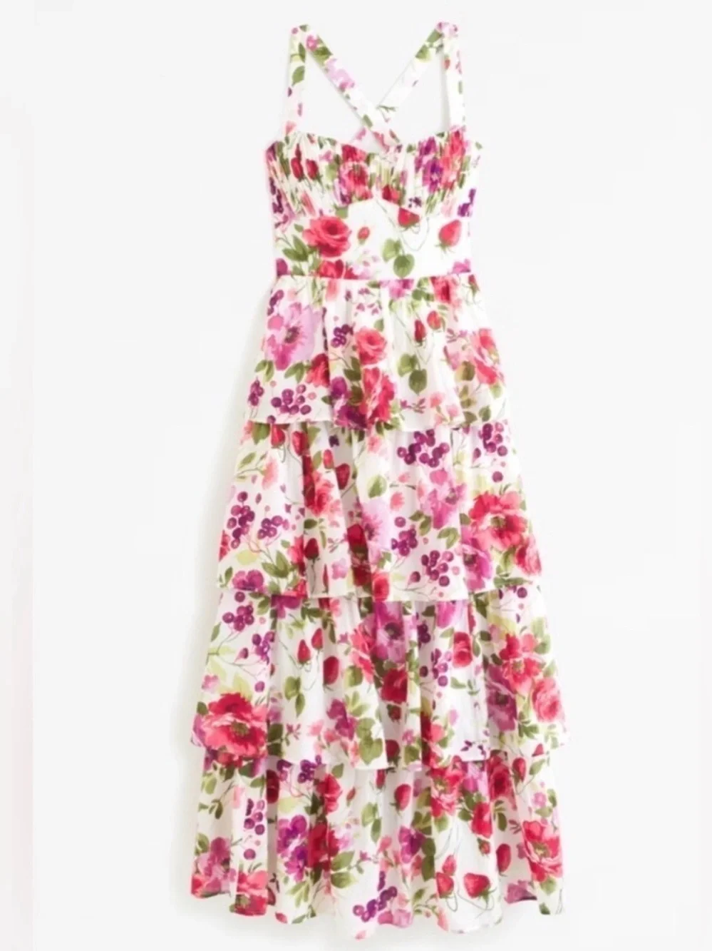 Abercrombie & Fitch Lace-Up Back Tiered Maxi Dress size L NEW